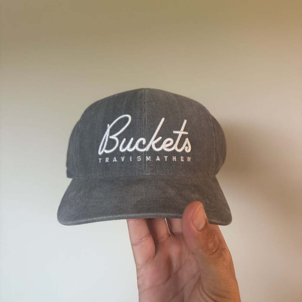 TravisMathew Buckets Corduroy Snapback Hat Gray